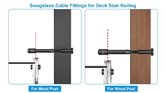 Image of 20Pack 1 /8 inch Swageless Cable Railing Tensioners, Black Cable Railing Kits for 2 inchx2 inch Wood Post&Metal Post, 316 Stainless Steel Invisible Cable Railing Fittings for Deck Stair Railing, RG08
