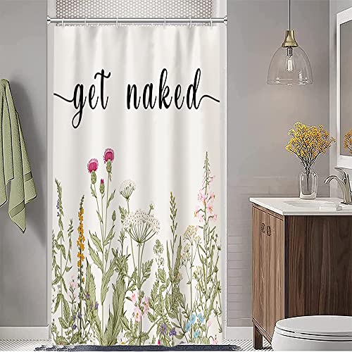 Stall Shower Curtain, GCIREC Spring Floral Small Shower Curtain Set for Bathroom Waterproof Fabric Wild Flowers Half Narrow Shower Curtain with Hooks, 36x72 Inch