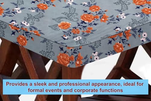 Image of The Furnishing Tree Elastic Rectangular Dining Table Cover WxL 32x54 in Inches Polyester Floral Pattern Blue