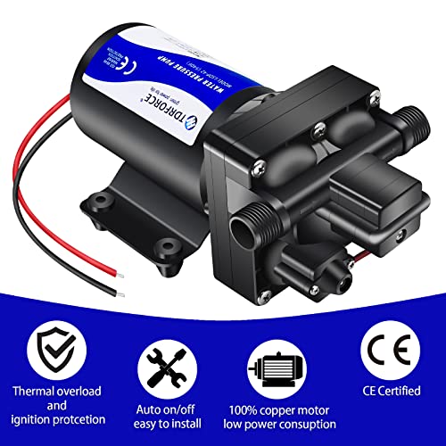 Image of 12V DC RV Fresh Water Booster Pump - 5 GPM, 70 PSI, Self Priming, Diaphragm Washdown Pump for Boats