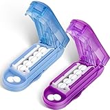 DUBSTAR 2PCS Pill Cutter Splitter for Small and Tiny Pills, Multiple Pill Cutters for Small or Large Pills, Adjustable Pill Splitter with Centering Device and Blade Guard (Purple+Blue)