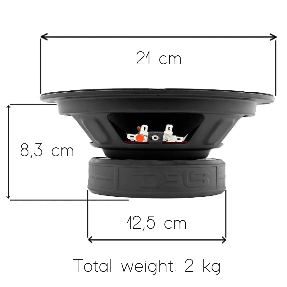 GK SOUND Kit Set para DS18 Pro-GM8.4B 1 Altavoz midrange con ojiva de 20 cm, diámetro de 200 mm 8", 190 vatios rms y 580 vatios máx., 4 Ohm, sensibilidad 95 db, para Coches, 1 Pieza