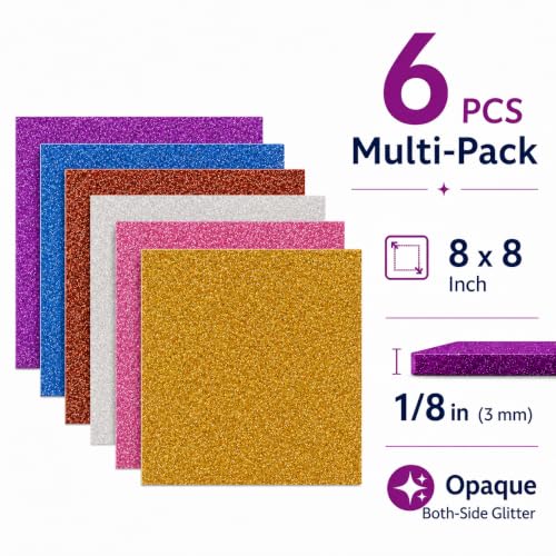 Image of Acrylic Sheets Both-Side Glitter Acrylic Sheets 1 /8 Thick for Laser Cutting Engraving Plexiglass Sheets for Art Design Crafting DIY Home Decore Festival Ornaments (6, Multi Sets, 8 * 8)