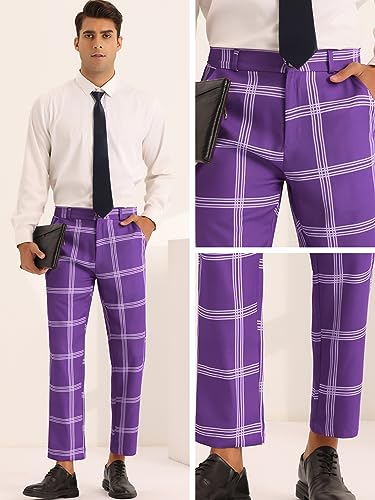Lars Amadeus Plaid Dress Trousers for Men's Color Block Slim Fit Flat Front Checked Dress Pants4