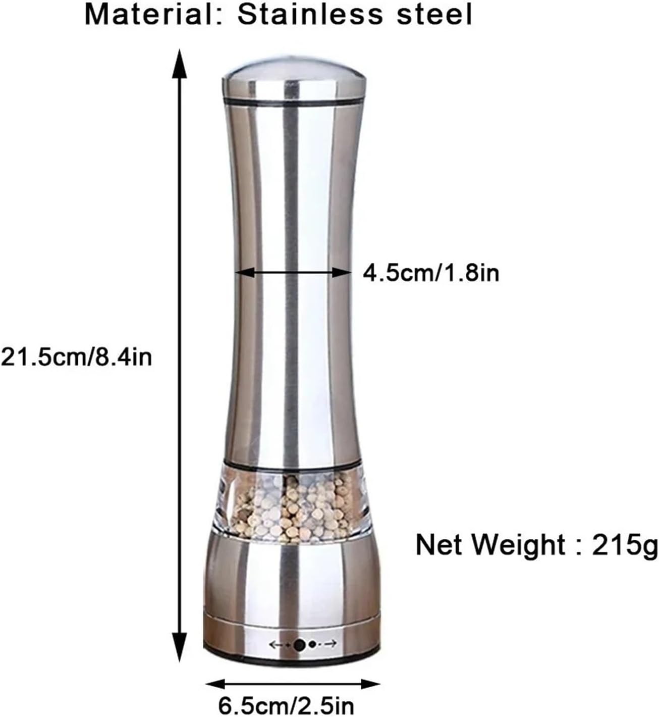 Stainless Steel Manual Salt and Pepper Grinder - Kitchen Spice Mill