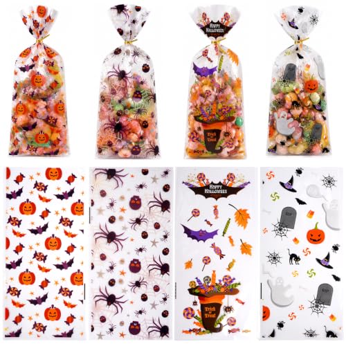 100 sacs à friandises Halloween avec attaches, fournitures fête