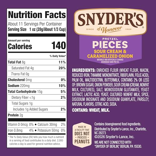 Image of Snyder's of Hanover Sour Cream & Caramelized Onion Pretzels, 11.25 Oz Bag
