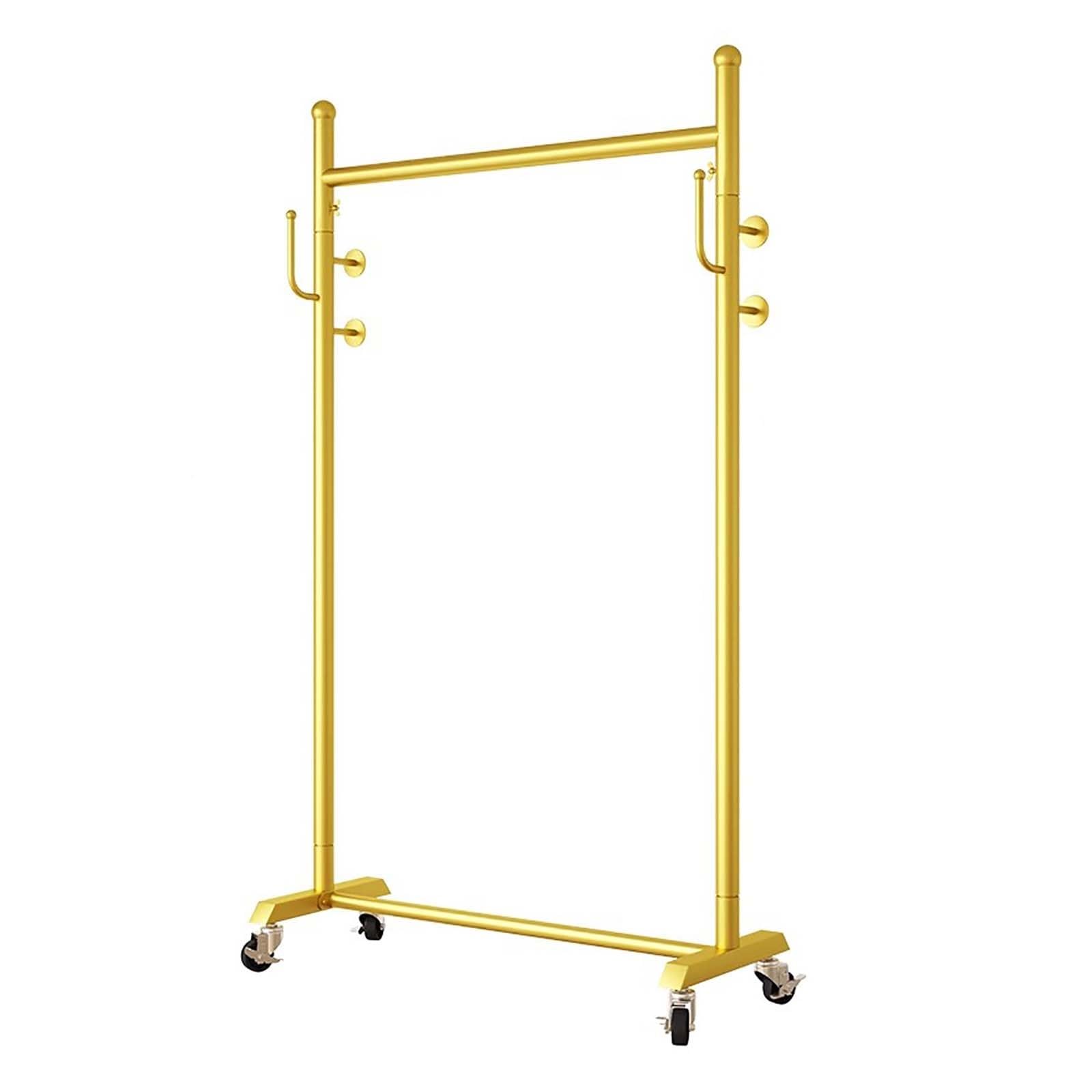 JYBNBBE Heavy-Duty Rolling Clothes Rack with Hooks - Portable Metal Organizer for Hanging Dresses, Coats & Clothes in Bedroom & Laundry Room,Gold-80CM/31.5IN