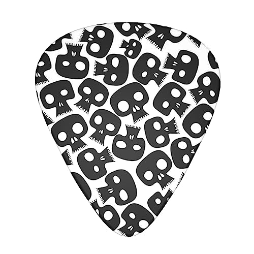 Lot de 12 médiators en forme de crânes pour guitare électrique et basse dans une boîte - Les Beatles, Paul McCartney, John Lennon, RIngo Starr, George Harrison Lot de 12 médiators en forme de crânes pour guitare électrique et basse dans une boîte