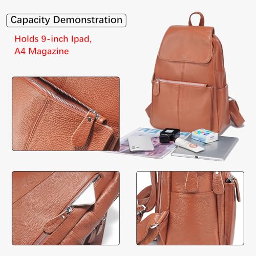Image of zency 15 Colors 100% Genuine Leather Women Backpack Antitheft Fashion Rucksack Travel Bag For Ladies (Bronze)