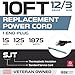 Iron Forge Cable 12 Gauge Power Cord Replacement - 10ft,15 Amp Black Heavy Duty, 12/3 SJT 3 Prong Cable - for Appliances & Power Tools, NEMA 5-15P