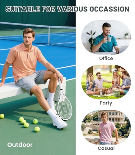 Image of ZITY 5 Pack Mens Golf Striped Polo Shirts Short Sleeve UPF 50+ Moisture Wicking Athletic Daily Casual Collared Shirt