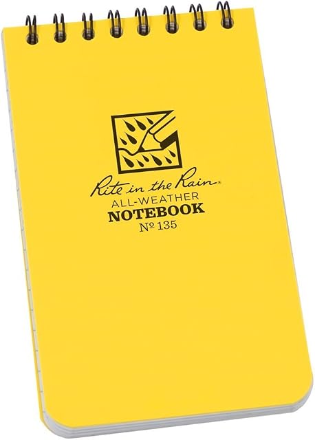 Rite in the Rain Waterproof Paper Universal Pocket Top Wire Bound Spiral Notebook White Yellow 100 Pages 50 Sheets Imperial & Metric Ruler 3 x 5 Inch