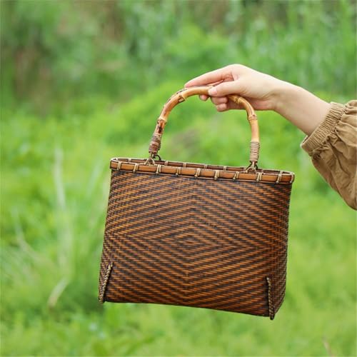 Bamboo Woven Beach Tote Bag - Summer Storage for Tea Set & Crafts - Ideal for Vacation and Outdoor Use4