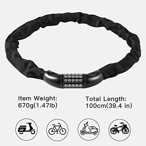 image for Firsttour Chain Bicycle Lock with 5-Digit Reset Password, Chain Bike L