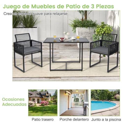 Conjunto de ratán PE con respaldo plegable y cojines extraíbles para patio 4