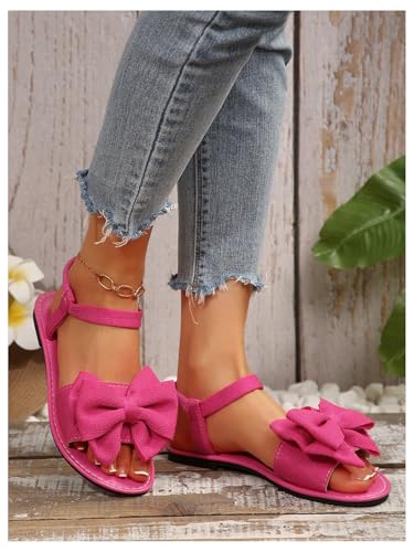 GORGLITTER Women's Bow Flat Sandals Open Toe Ankle Strap Summer Dressy Vacation Flats Sandal3