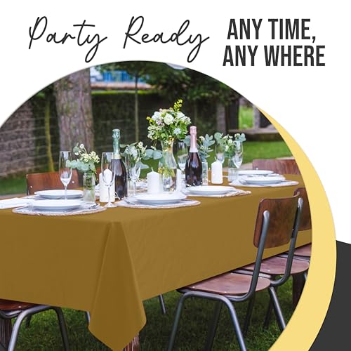Image of Exquisite Gold Rectangle Tablecloth 54 inchx108 inch - 48 Pack | Plastic Tablecloth, Disposable Table Covers Rectangle for Parties, Weddings, Holidays & Party Supplies