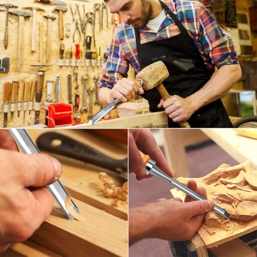 Image of Serplex Wood Craft Chisel Set For Wood Craft, 4pcs Multi-Size Bevel-Edge | Craft Chisels With Wooden Handle And Chrome Vanadium Steel Construction For Trimming, Shaping, Detailing Tasks Duties