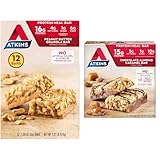Atkins Peanut Butter Granola Protein Meal Bar, High Fiber, 16g Protein, 1g Sugar, 4g & Chocolate Almond Caramel Bar, Keto-Friendly, Gluten Free with Real Almond Butter, 5 Count