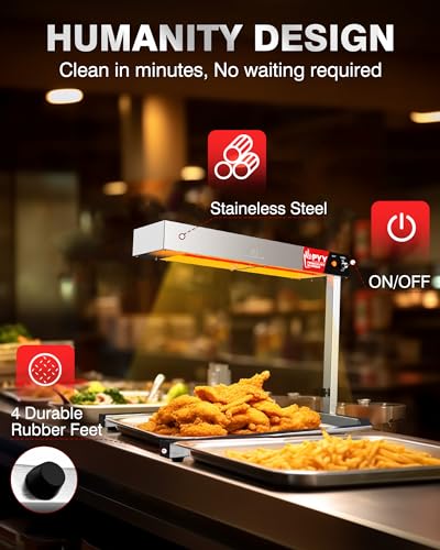 Image of PYY French Fry Warmer - 500W Food Heat Lamp with U Shape Base Stand Stainless Steel Commercial Fry Warmer for French Fries Electric Heating Radiation, Adjustable Height, Silver