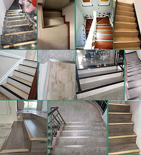 Protector de borde de escalera exterior gris autoadhesivo y peldaños de metal 90cm 8