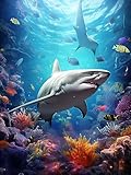SKRYUIE 5D Diamond Painting Kits Shark - DIY Diamond Art Kits for Adults Marine Animals, Full Round Drill - Crystal Cross Stitch - Adults Craft for Wall & Office Decor - 12x16 inch