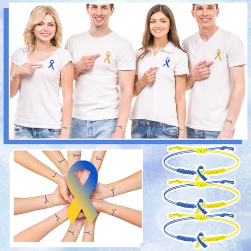 Sasylvia 20/50/100 Pcs Blue Yellow Down Syndrome Awareness Bracelets Adjustable Cord Stretch Bracelets Childhood Down Syndrome Awareness Month Prevention Gifts for Women Men Jewelry4