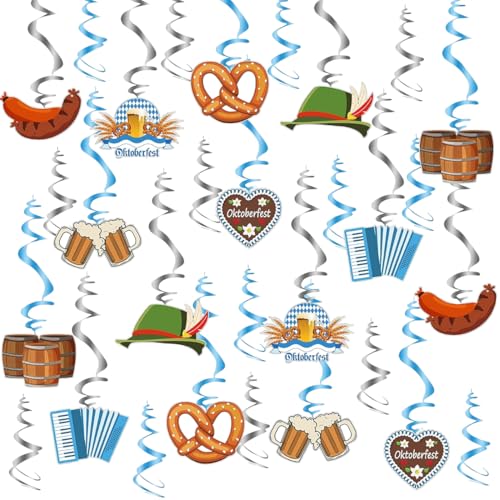 OUDQFCJ Conjunto de decoração de 30 peças para Oktoberfest, grinaldas de espiral pendentes, ornamentos para festa da Bávara (Bavarian)