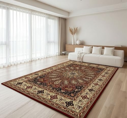 Image of DECOMIZER 5x7 Feet Premium Carpet for Hall | Rug Runner and Carpets for Bedroom /Living Area /Home with Anti Slip Backing | Machine Washable - Marron Web