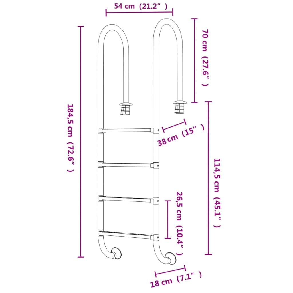 Générique Échelle de Piscine 54x38x184,5 cm Acier Inoxydable 304,Maison & Jardin,Piscine & Spa,Accessoires pour piscines & spas,Échelles, escaliers & rampes de Piscine,Argent,9.8 KG,93453