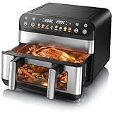 Arendo - Heißluftfritteuse XXL 10 Liter - 2 Kammern / 1 Kammer Match Funktion...