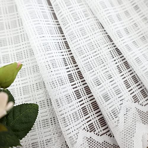 ZHH Cafe Voile Valances Kitchen Net Curtain White Square Lattice Lace Curtain Decor window 15 Inch Drop x 60 Inch Decor Bedroom Kitchen Balcony (152 cm x 38cm)