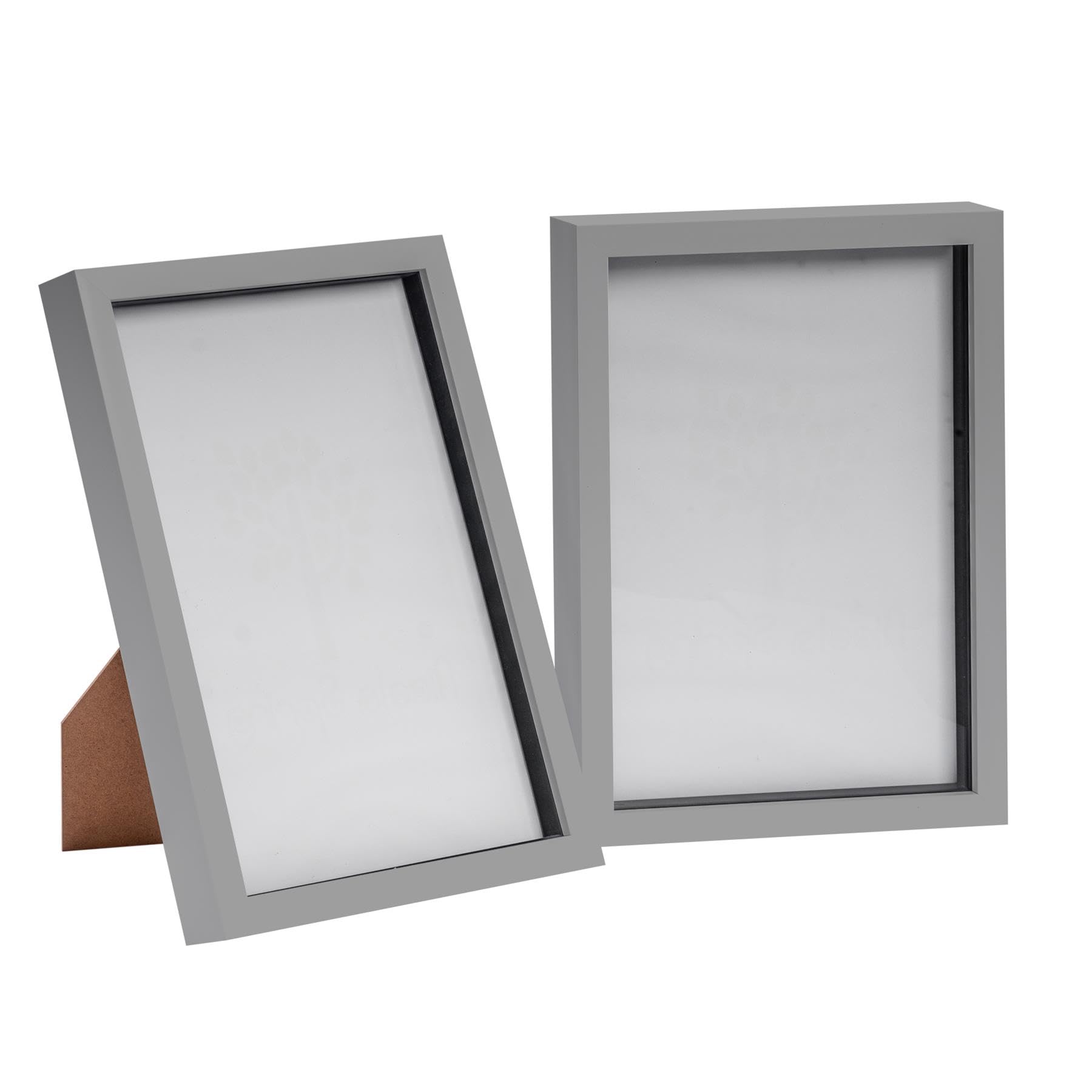 Nicola Spring 3D Shadow Box Photo Frames - 8x12 (20x30cm) - Pack of 2 - Grey 3D Photo Frame Box A4 Picture Frame Box Portrait Display Case for Crafts, Keepsakes, Wedding, Graduation