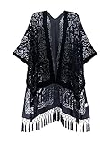 BohemyanRace Women's Coverups Burnout Velvet Cardigan Casual Outfit Long Cover Up Kimono with Tassel Black 2