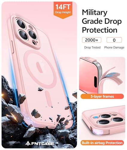 Image of FNTCASE for iPhone 14 Pro Case: [Compatible with Magsafe] Translucent Matte Cases with [Full Camera Protection] [Screen Protector] Military Grade Shockproof Protective Phone Cover - Light Pink