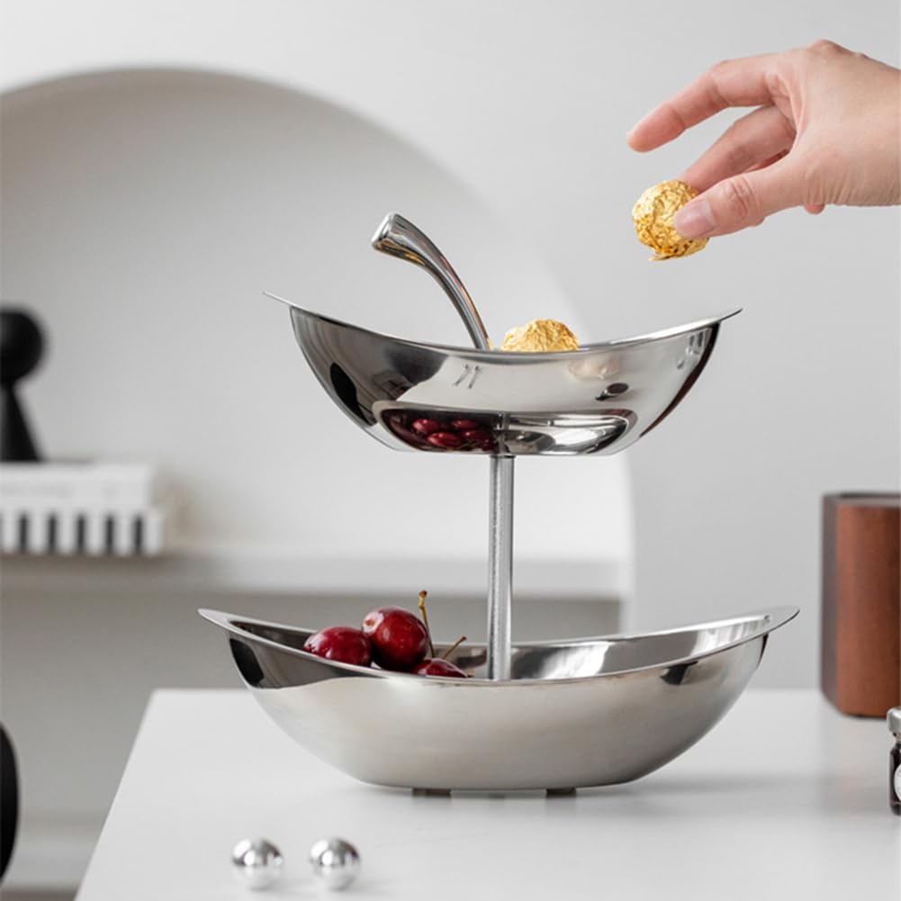 Piatto Elegante per Snack e Pasticceria - Vassoio Ovale in Acciaio Inossidabile Aihem per Tavolo da tè e Soggiorno A 3 Livelli