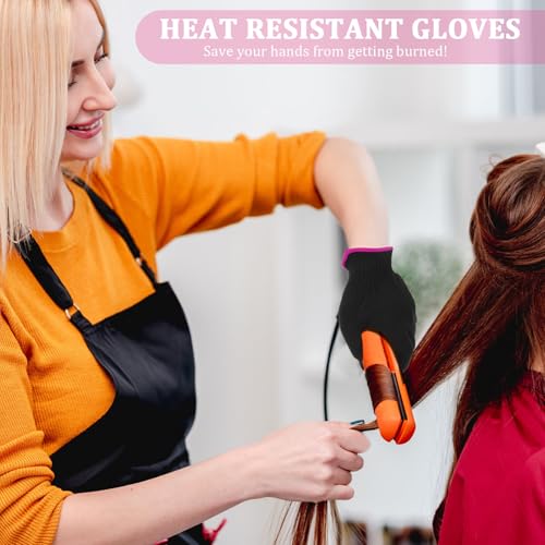 Dimeho Professionelle Hitzebeständige Handschuhe zum Haarstyling, 1 Stück Hitzeblockierende Handschuhe, Wiederverwendbare Haarfärbemittel Hitzeschutzhandschuhe für Glätteisen und Lockenstab(rosa Rand)