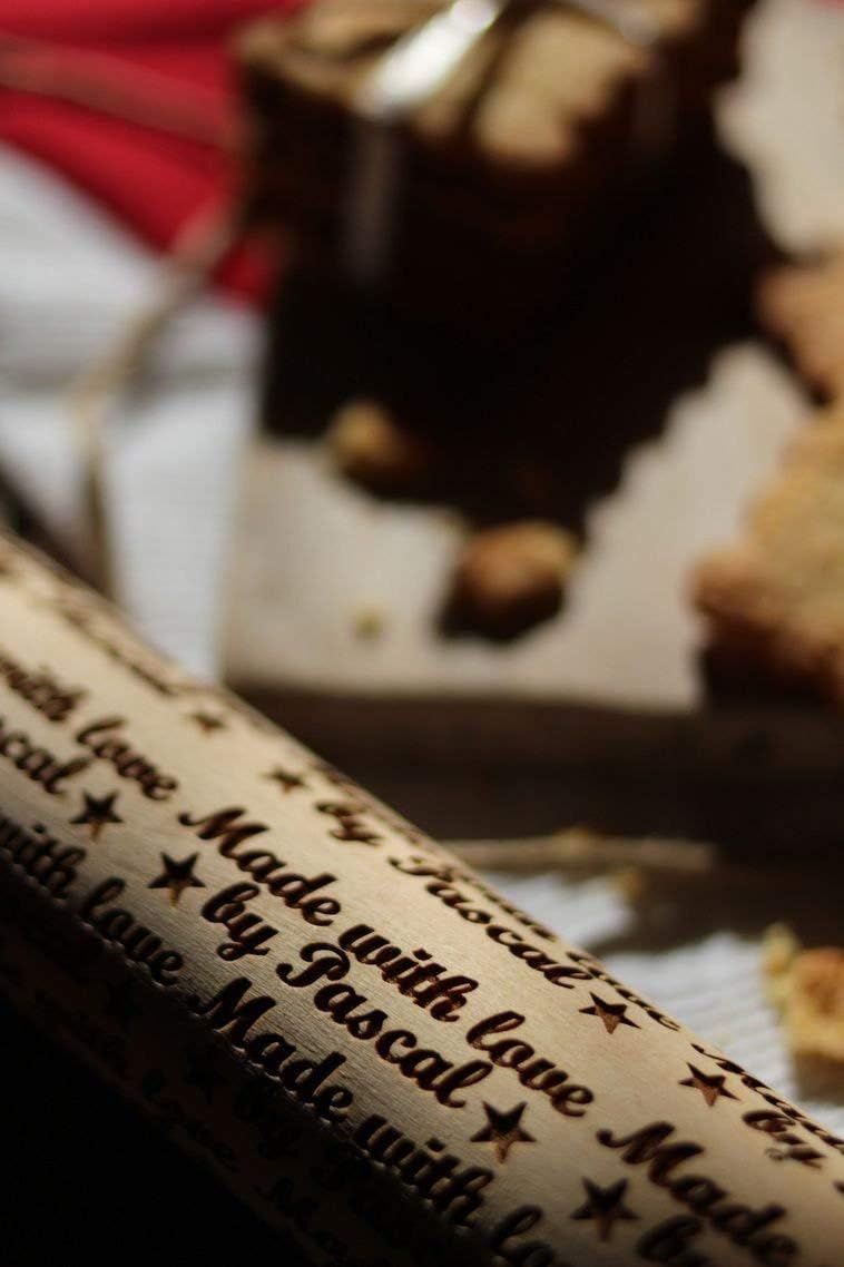 Personalized embossing rolling pin, Made by Design, Custom wooden rolling pin, Cookies decorating roller, Laser engraved rolling pin