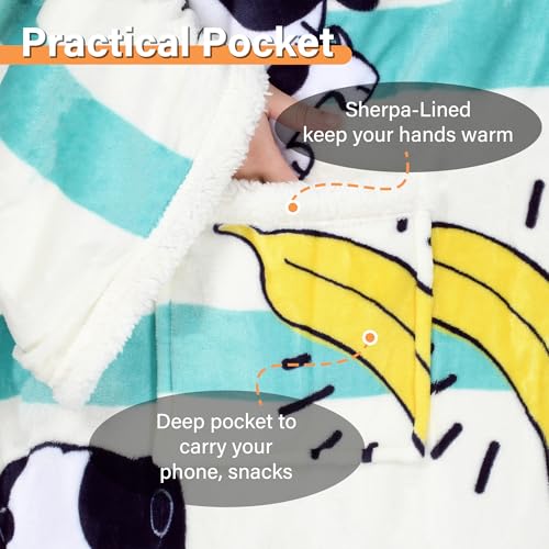 Image of Catalonia Sherpa Wearable Blanket with Sleeves Arms, Comfy Sleeved TV Wrap Blanket, Large Snuggly Throw for Women and Men, Gift for Her, Banana Dog