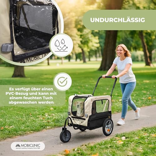 Mobiclinic®, Hundeanhänger für Fahrrad + Hundewagen, 2 in 1, Bis 40 kg, wasserdichte Abdeckung, 123x67x100 cm, Reflektoren & Fahne, 600D Oxford, Für Kleine und Mittelgroße Hunde