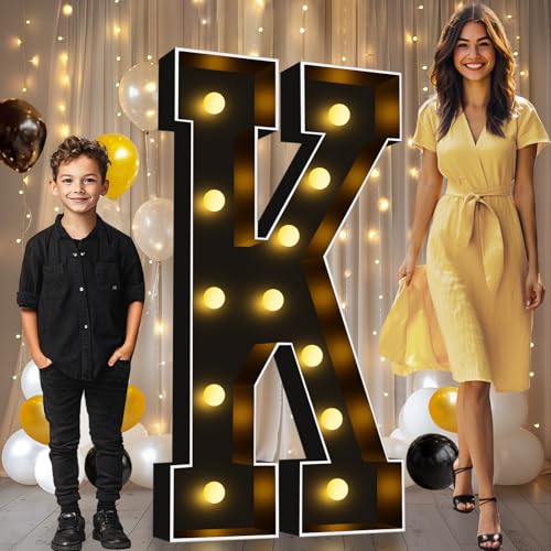 Image of Pooqla 4FT Marquee Light Up Letters, Black Large Letter K Party Decorations | LED Marquee Letters 4 Feet Tall, Black Giant Mosaic Letters Gift for Boys Men Birthday Anniversary Wedding Decoration
