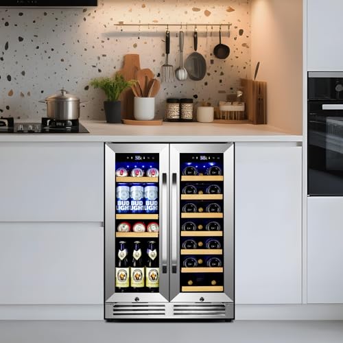 24 Inch Upgraded Wine and Beverage Refrigerator– Dual Zone Beverage Cooler with Glass Door | Under Counter or Freestanding | Large Capacity, Advanced Cooling System & Carbon Purification - Image 3