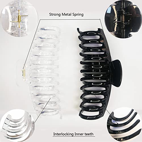 Accglory Jumbo Large Hair Clips For Thick Hair Women 5.5 Inches Long Hair Claw Clips Exlarge Thick Hair Butterfly Claw Clips 2 Counts In Set Xxl Hair Accessories (Black And Clear) #TOP3