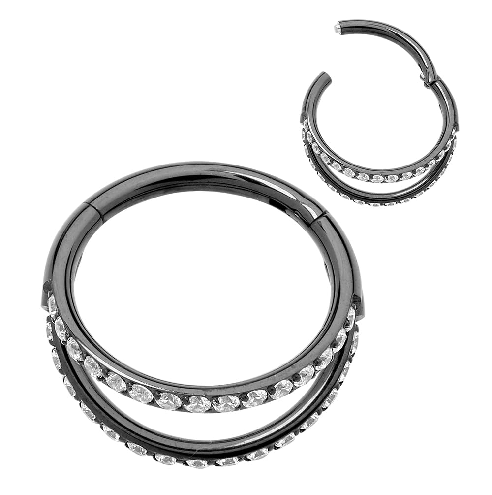 365 Sleepers G23 Anillo de segmento con bisagras de doble gema unisex de titanio Helix Tragus Septum Clicker Nariz Labio Aro Pendiente Joyería piercing del cuerpo