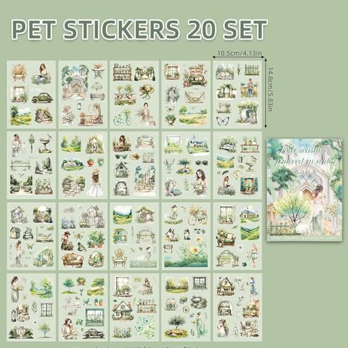 Image of Jaravik Seasons Theme Vintage Aesthetic Sticker Book - 20 Sheets Seasonal Scrapbook Stickers | | Cottagecore Planner & DIY Craft Supplies Scrapbooking Stickers (Spring)