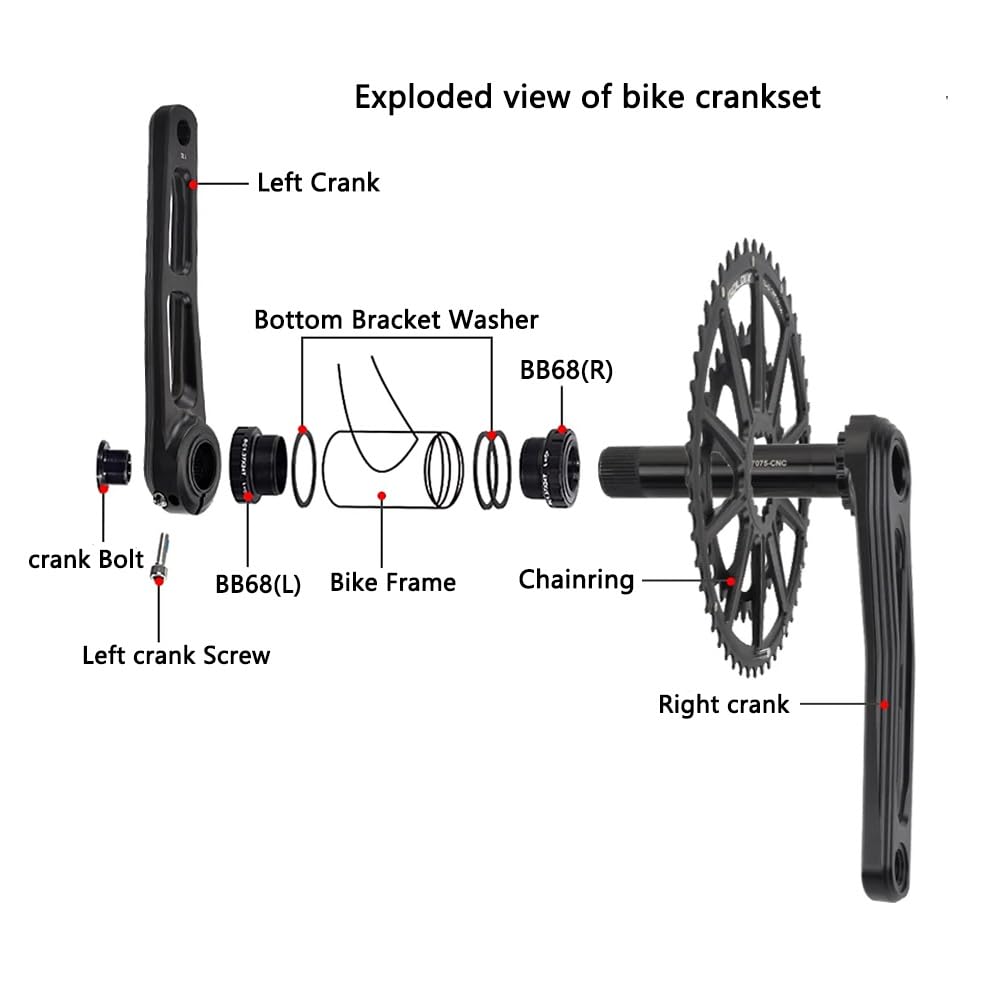 Guarnitura per Bici da Strada da 170 mm con Doppia velocità 50-34T/52-36T/53-39T, pedivella scheletrica Integrata Cava per BMX Pieghevole BSA BB 7-12S, Nera.