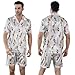 Men's Satin Pajama Set Short Sleeve Silky Pajama scanties Button Down Sleepwear Multicolor Silky Men's Pajama Set(White Birdie-XL)