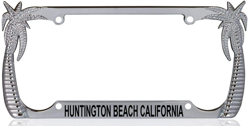 Huntington Beach California Palm Tree Design Quality Chrome Metal Car SUV Truck License Plate Frame t23