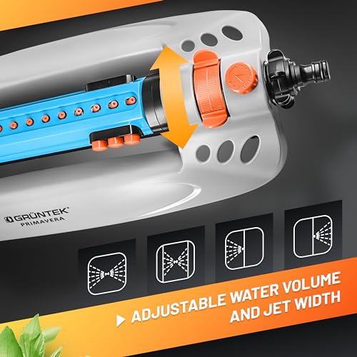 GRÜNTEK Rasensprenger bis 462 m2 für große Rasenflächen mit Turbo-Motor, Viereckregner Rasen-Sprinkler mit Variabler Breite, größte Bewässerungsfläche